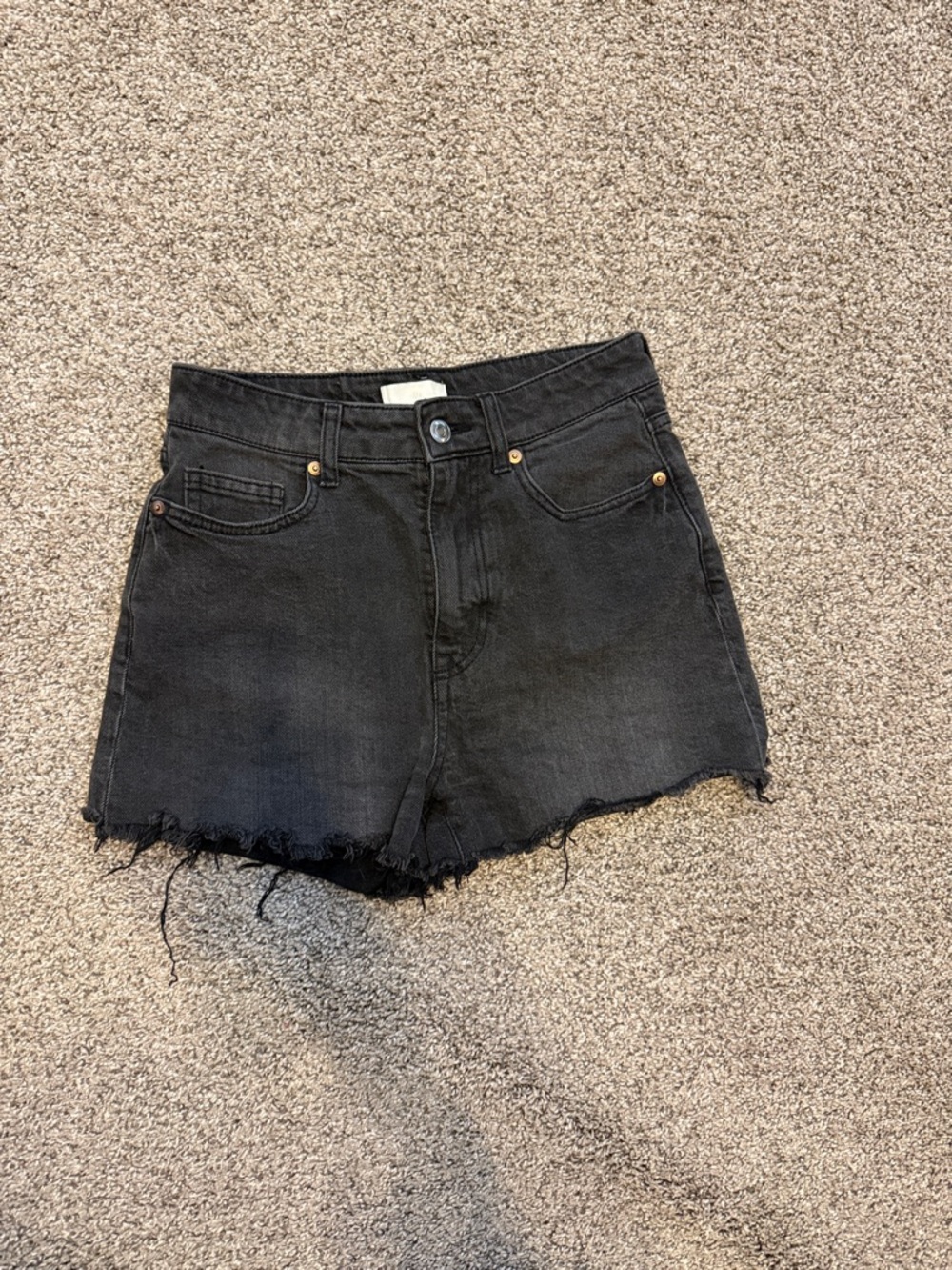 H&M Black High-Rise Frayed Denim Shorts